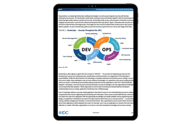 The Need for Application Hardening as Part of a Holistic DevSecOps Strategy tablet showing whitepaper