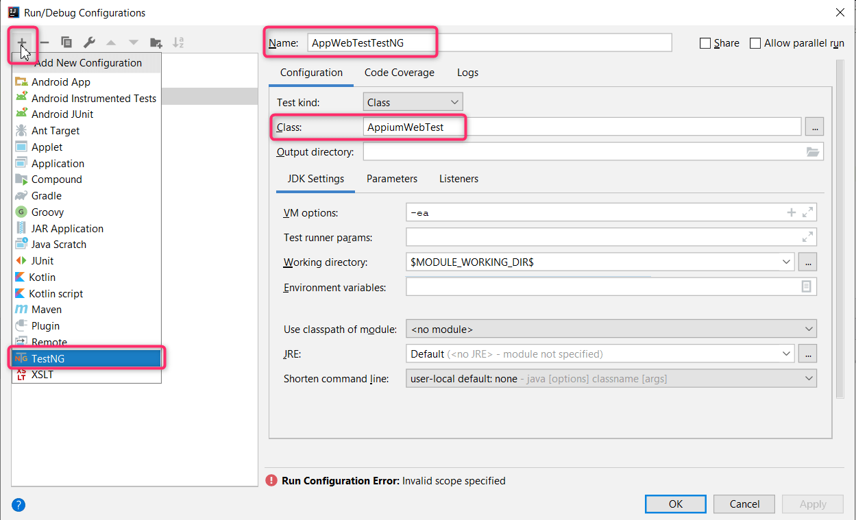 appium web testing testng