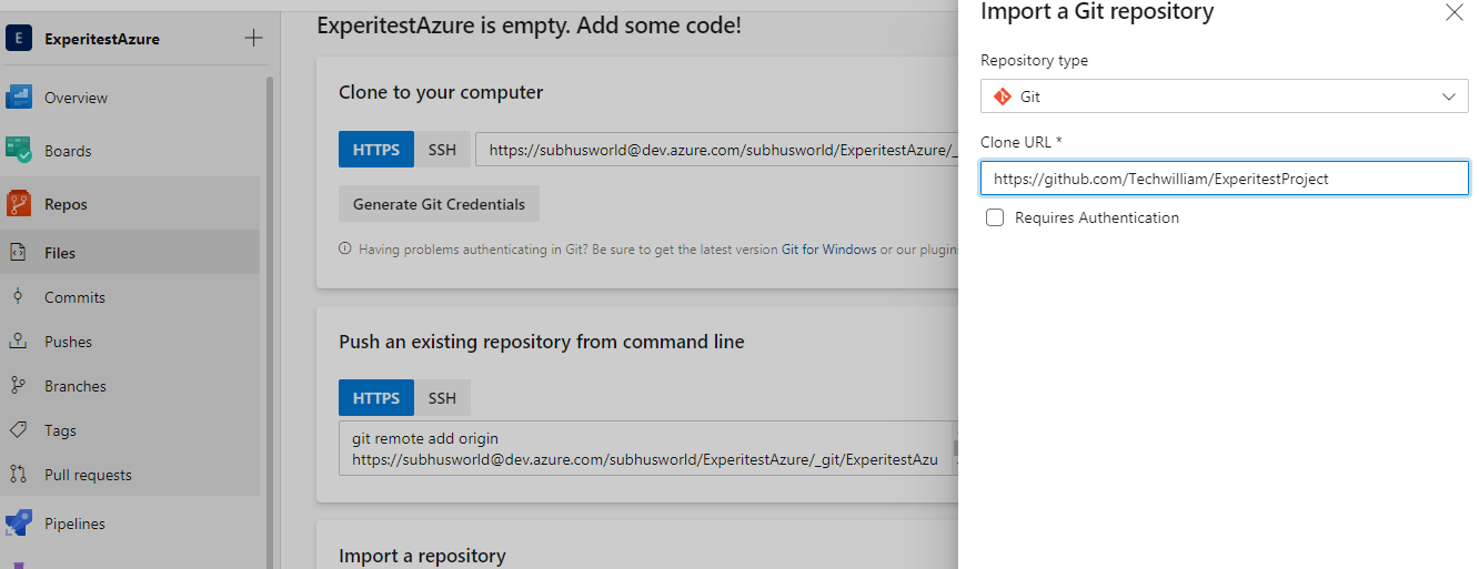 microsoft azure import git