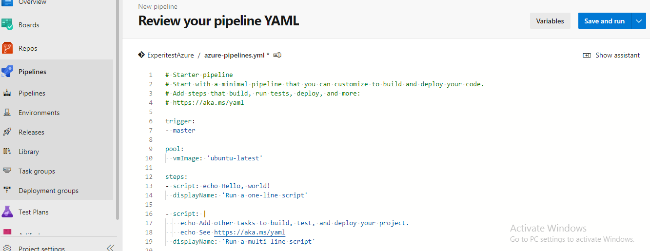 microsoft azure YAML
